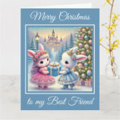 Twee Baby Bunnies Beste Vrienden Kerst Kaart (Gele Bloem)