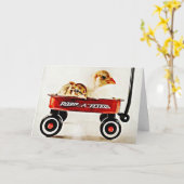 Twee Baby Chicks in Red Wagon Kaart (Gele Bloem)