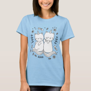 Twee Baby Eenhoorn Kitties Cute Kat Eenhoorn Moede T-shirt