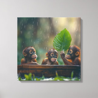 Twee Baby orang-oetans Canvas Afdruk