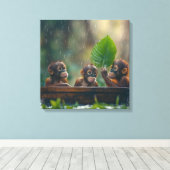 Twee Baby orang-oetans Canvas Afdruk (Insitu (Houten vloer))