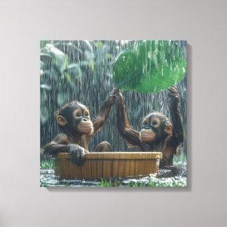 Twee Baby orang-oetans Canvas Afdruk