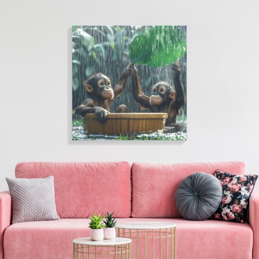 Twee Baby orang-oetans Canvas Afdruk (Insitu (Woonkamer))