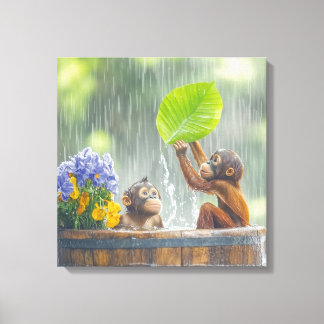 Twee Baby orang-oetans Canvas Afdruk