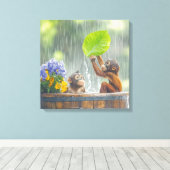 Twee Baby orang-oetans Canvas Afdruk (Insitu (Houten vloer))