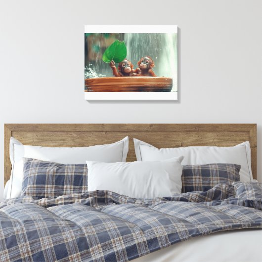 Twee Baby orang-oetans Canvas Afdruk (Insitu (Slaapkamer))