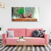 Twee Baby orang-oetans Canvas Afdruk (Insitu (Woonkamer))