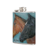 Twee baby paarden zwarte schuimkastanjeportret heupfles (Links)