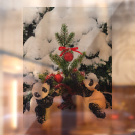 Twee baby panda's en hun kerstboom raamsticker