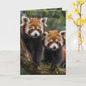 Twee Baby rode panda's, Kaart (Gele Bloem)