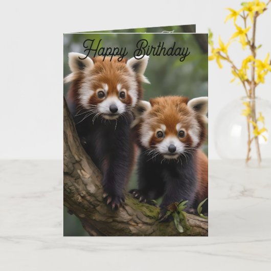 Twee Baby rode panda's, Kaart (Gele Bloem)