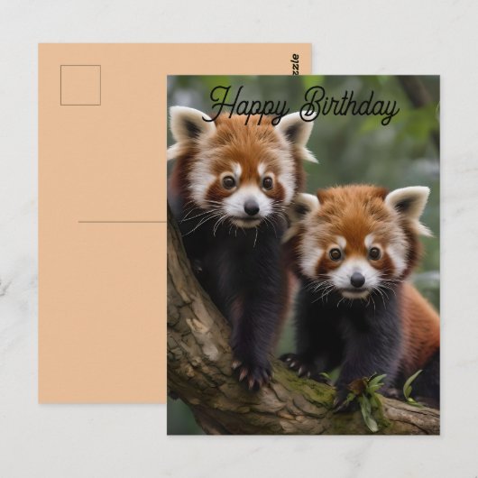 Twee baby rode panda's, verjaardagskaart briefkaart (Voorkant / Achterkant)