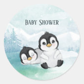 Twee Baby shower van de Lovely Pinguins Ronde Sticker (Voorkant)