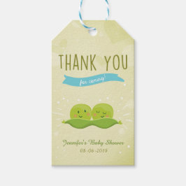 Twee Baby showers erwten in een label met cadeau Cadeaulabel