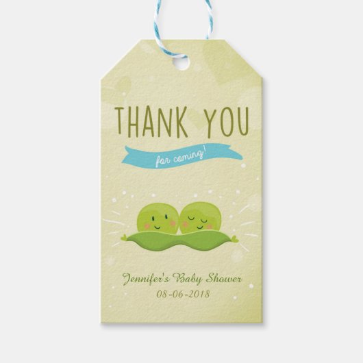 Twee Baby showers erwten in een label met cadeau Cadeaulabel (Voorkant)