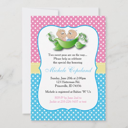 Twee Baby showers - twee erwten in een peul Kaart (Voorkant)