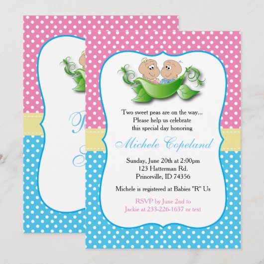 Twee Baby showers - twee erwten in een peul Kaart (Voorkant / Achterkant)