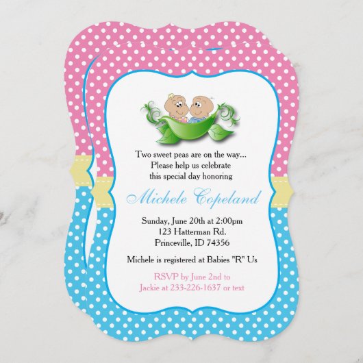 Twee Baby showers - twee erwten in een peul Kaart (Voorkant / Achterkant)