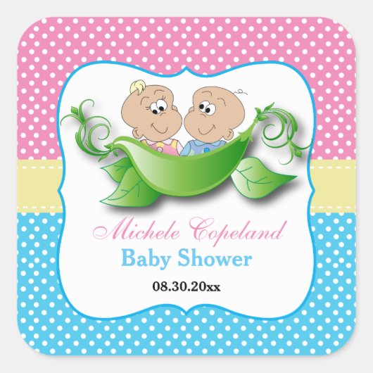 Twee Baby showers - twee erwten in een peul Vierkante Sticker (Voorkant)