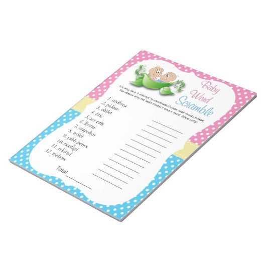 Twee Baby showers - twee erwten in een pod Word-sp Notitieblok (Schuin)