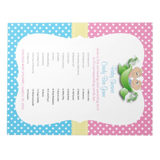 Twee Baby showers - twee erwten in een Snoep met p Notitieblok (Voorkant)