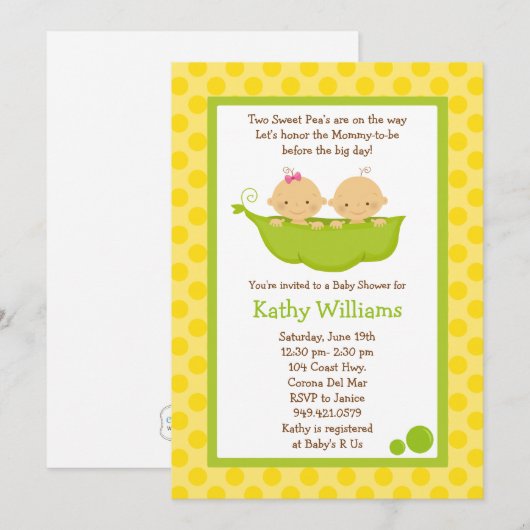 Twee Baby showers uitnodiging (Voorkant / Achterkant)