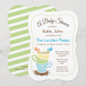 Twee Baby vogels | Uitnodiging tot Baby shower (Voorkant / Achterkant)