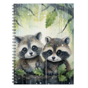 Twee baby wasberen in de regen notitieboek