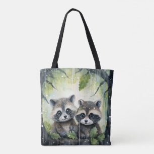 Twee baby wasberen in de regen tote bag
