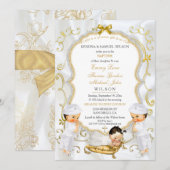 Twee babyjongens en meisjes Baptisme Christening G Kaart (Voorkant / Achterkant)