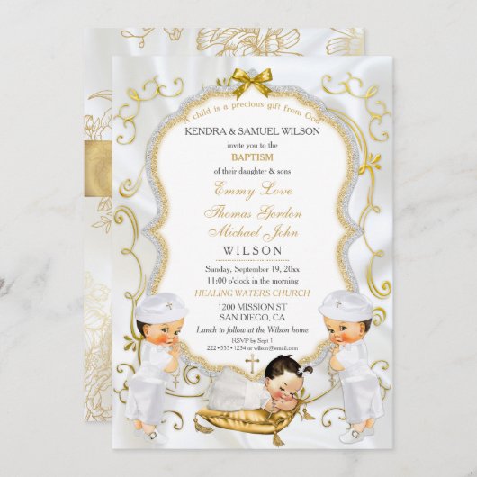 Twee babyjongens en meisjes Baptisme Christening G Kaart (Voorkant / Achterkant)