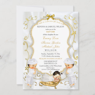 Twee babyjongens en meisjes Baptisme Christening G Kaart