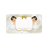 Twee  babymeisjes Baptisme Gold White Etiket (Voorkant)