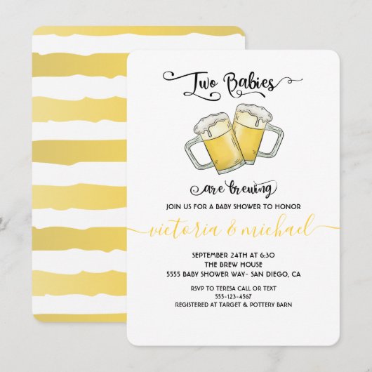 Twee baby's brouwen met een schoenspanner kaart (Voorkant / Achterkant)