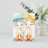 Twee Baby's op een regenachtige dag Briefkaart (Staand voorkant)