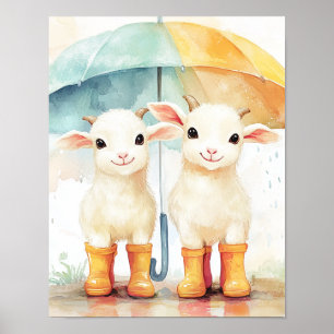 Twee Baby's op een regenachtige dag Poster