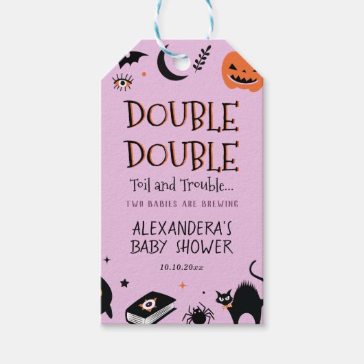 Twee baby's zijn het brouwen van tweeling Hallowee Cadeaulabel (Voorkant)