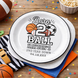 Twee ballen sport thema jongen 2e verjaardagsfeest papieren bordje