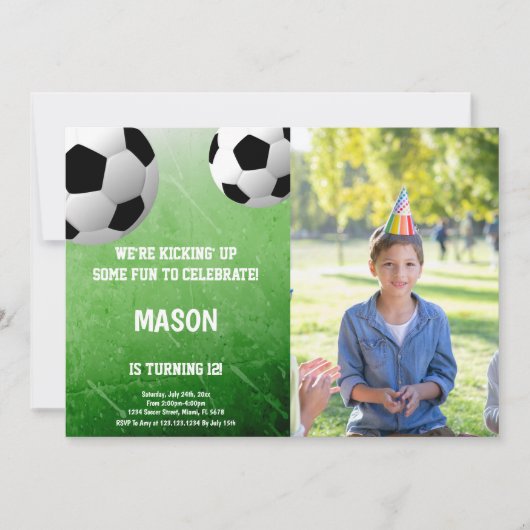 Twee Ballen Voetbal Verjaardag Uitnodiging met Fot (Voorkant)