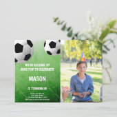 Twee Ballen Voetbal Verjaardag Uitnodiging met Fot (Staand voorkant)