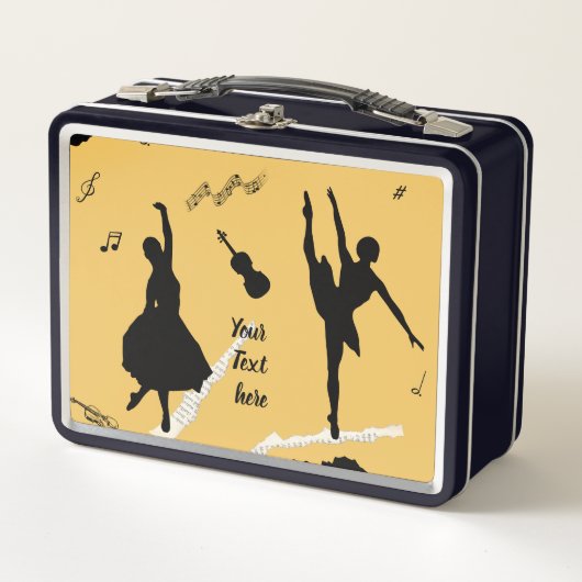 Twee balletdansers en muziek op gouden beige kleur (Voorkant)