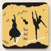 Twee balletdansers en muziek op gouden beige kleur bier onderzetter (Voorkant)