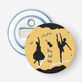 Twee balletdansers en muziek op gouden beige kleur button flesopener