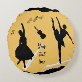 Twee balletdansers en muziek op gouden beige kleur rond kussen