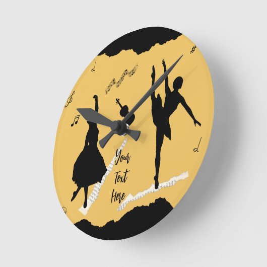 Twee balletdansers en muziek op gouden beige kleur ronde klok (Hoek)