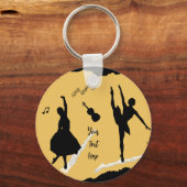Twee balletdansers en muziek op gouden beige kleur sleutelhanger (Voorkant)