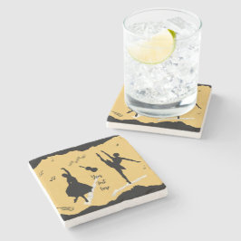 Twee balletdansers en muziek op gouden beige kleur stenen onderzetter