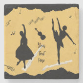 Twee balletdansers en muziek op gouden beige kleur stenen onderzetter (Voorkant)