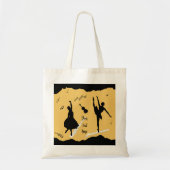 Twee balletdansers en muziek op gouden beige kleur tote bag (Voorkant)