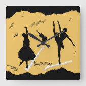 Twee balletdansers en muziek op gouden beige kleur vierkante klok (Voorkant)